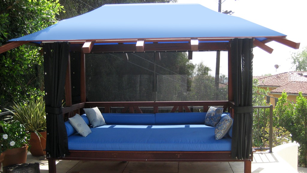 Matching cushions to go with the custom blue awning
