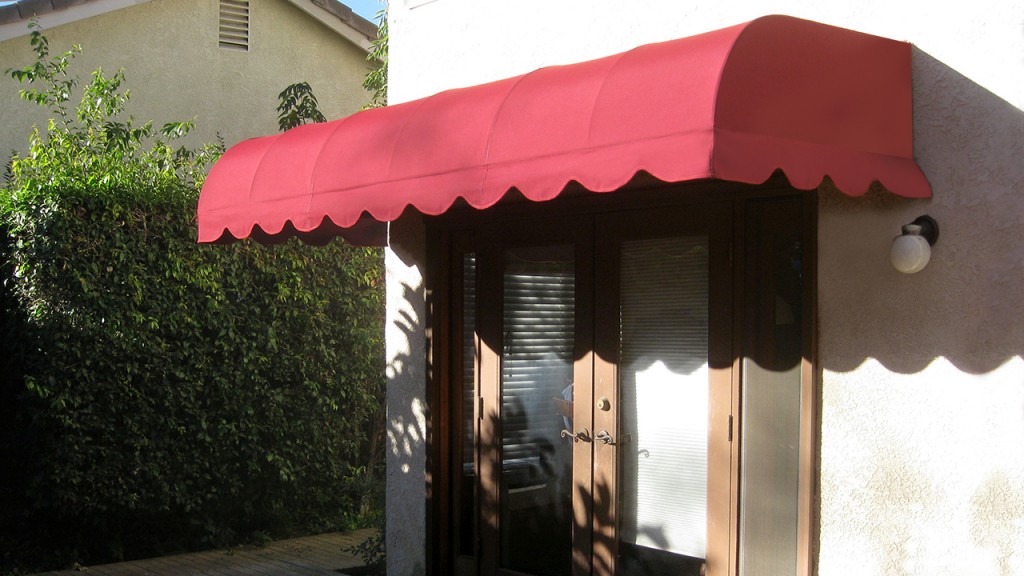 A red convex awning