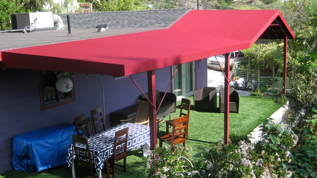 Custom red patio canopy