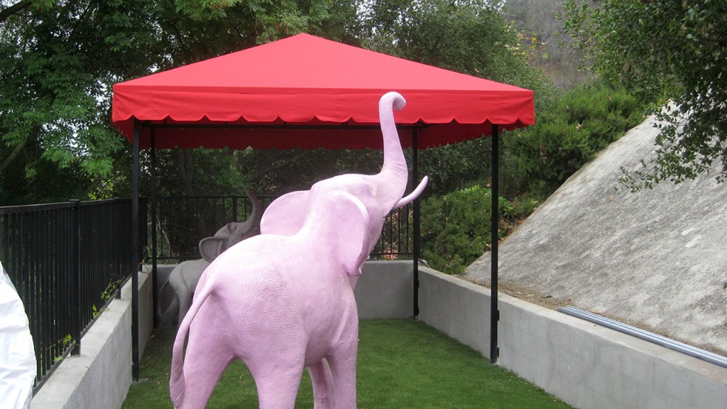 Red patio canopy